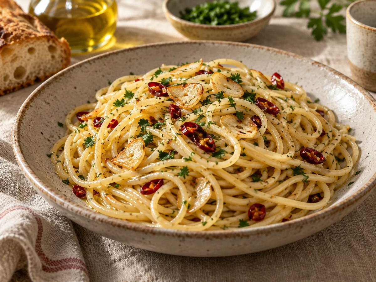 Spaghetti aglio e olio, italienska rätt från Behnaz kök