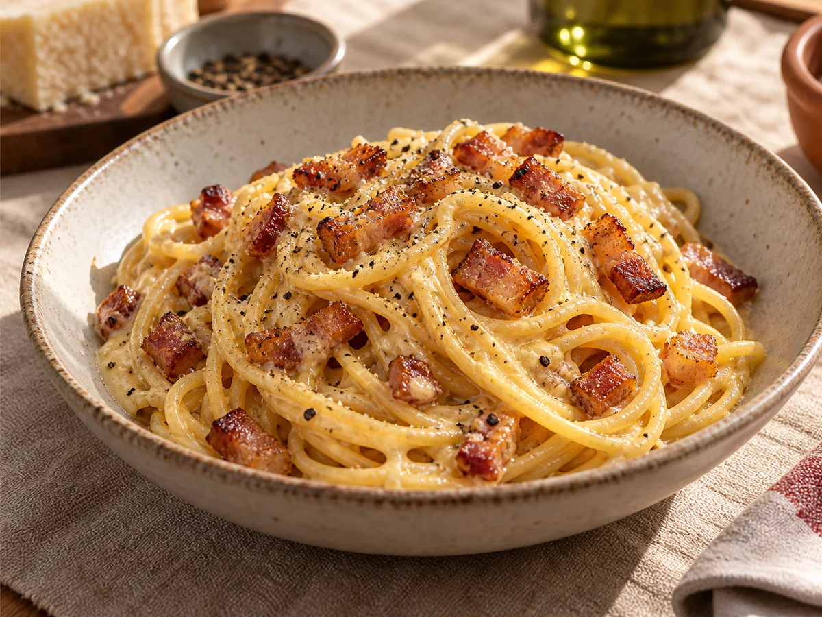 Spaghetti carbonara, italienska rätt från Behnaz kök