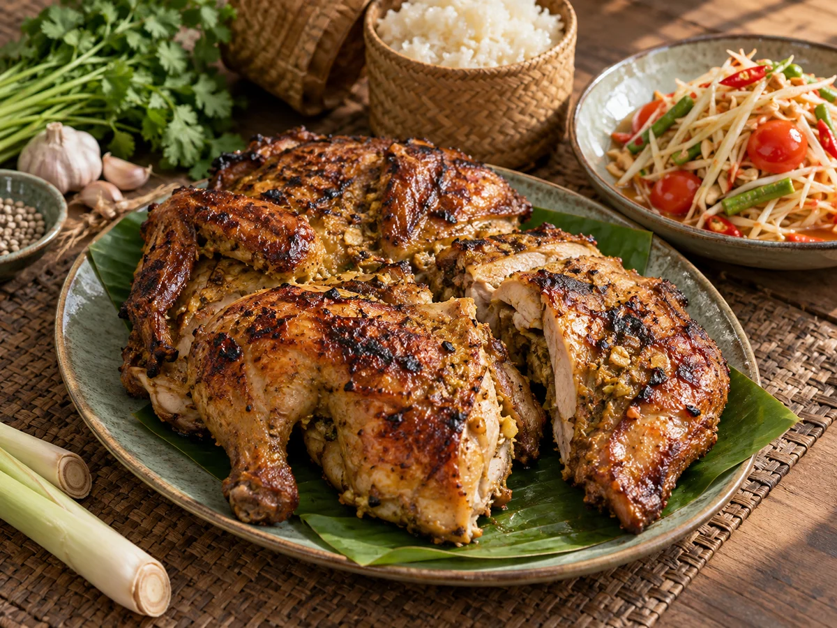 Gai yang (grillad kyckling från Isaan), thailändska rätt från Behnaz kök