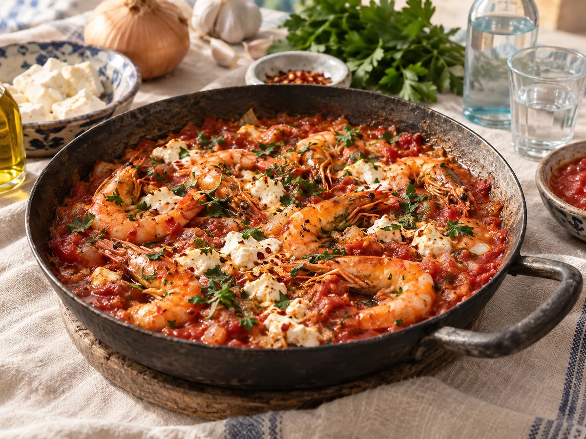 Garides saganaki, grekiska rätt från Behnaz kök