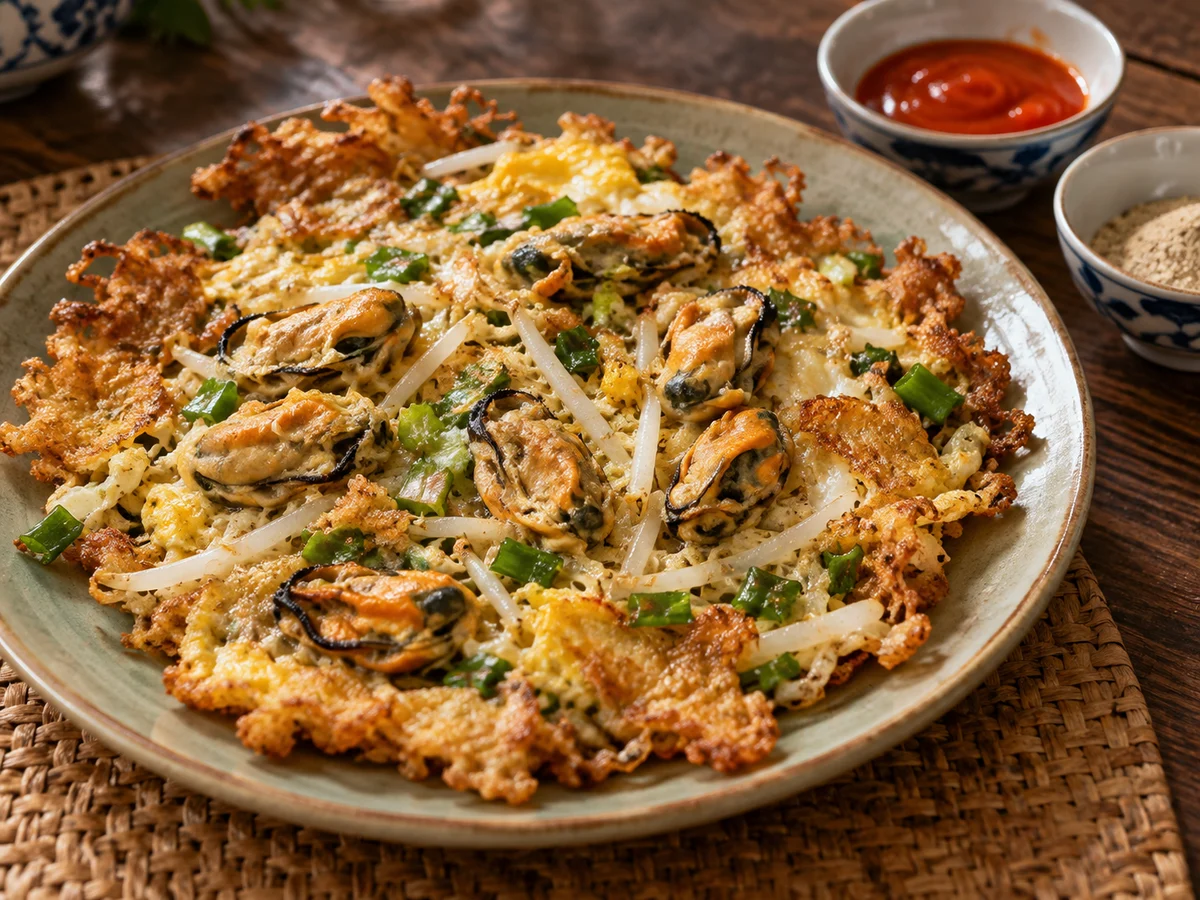 Hoy tod (krispig musselpannkaka), thailändska rätt från Behnaz kök