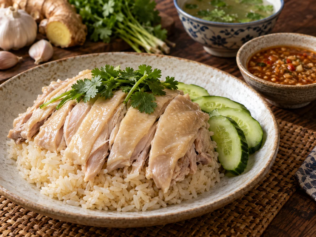 Khao man gai (pocherad kyckling med ris), thailändska rätt från Behnaz kök