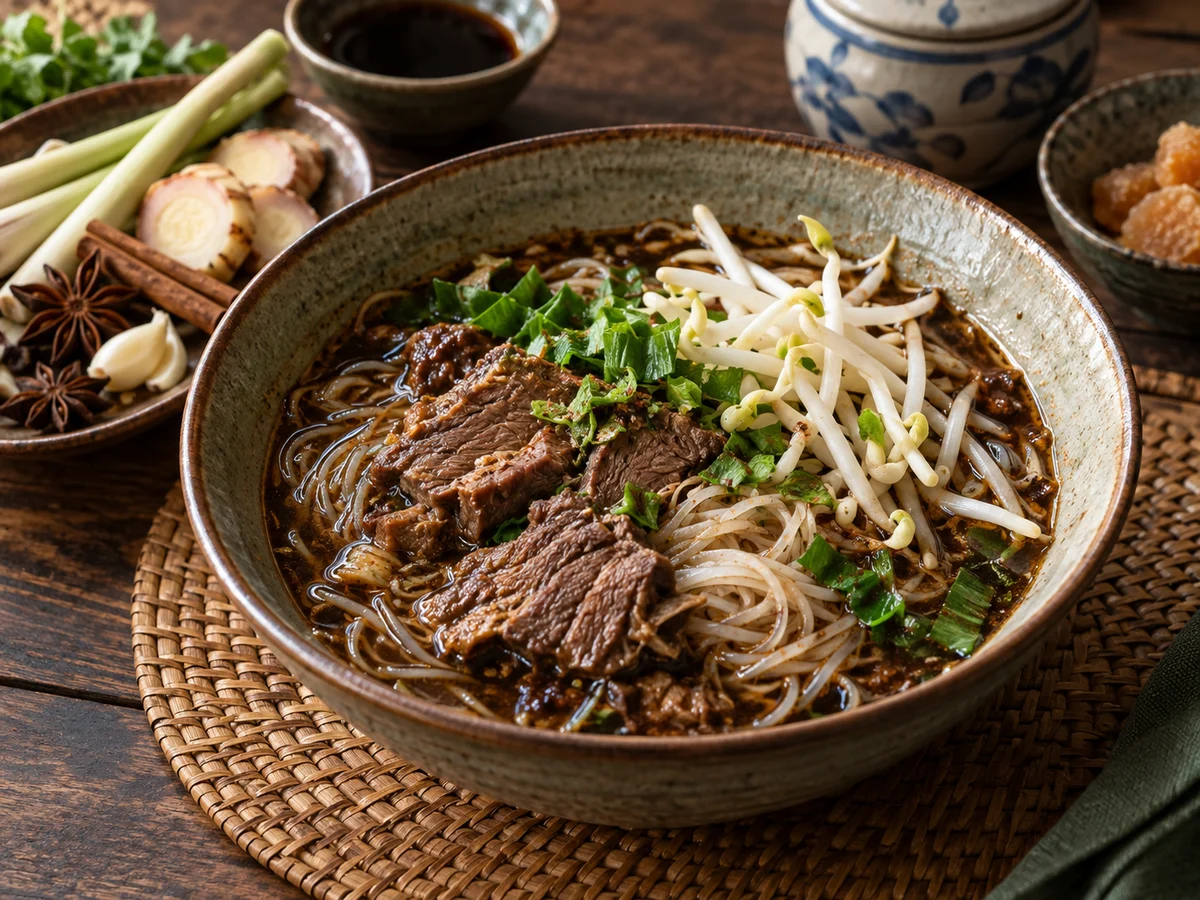 Kuay tiew reua (båtnudlar med nötkött), thailändska rätt från Behnaz kök