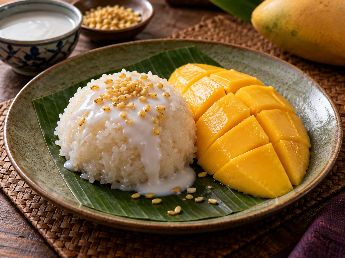 Khao niao mamuang (mango med klibbigt ris), thailändska rätt från Behnaz kök