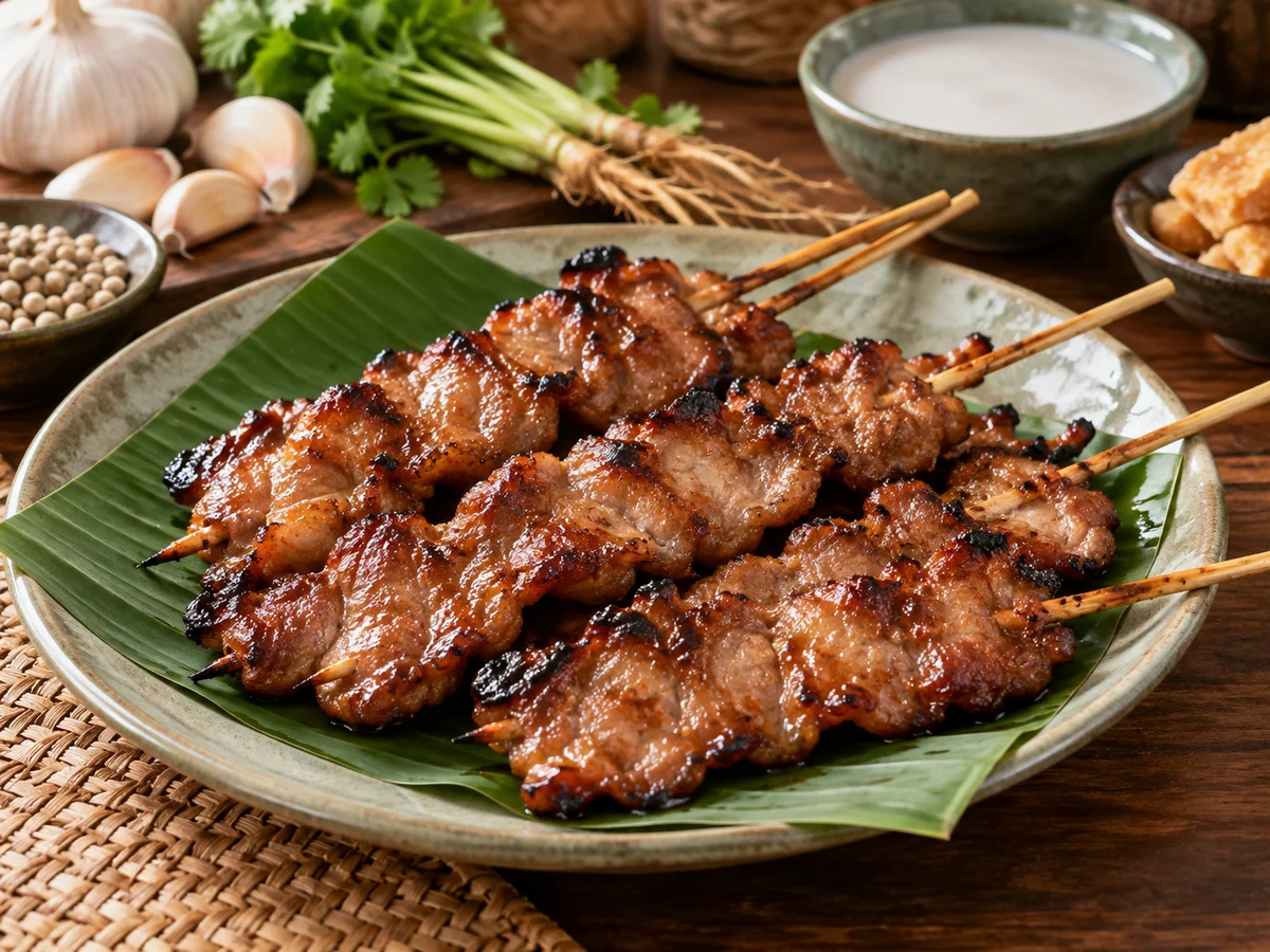Moo ping (grillade fläskspett), thailändska rätt från Behnaz kök