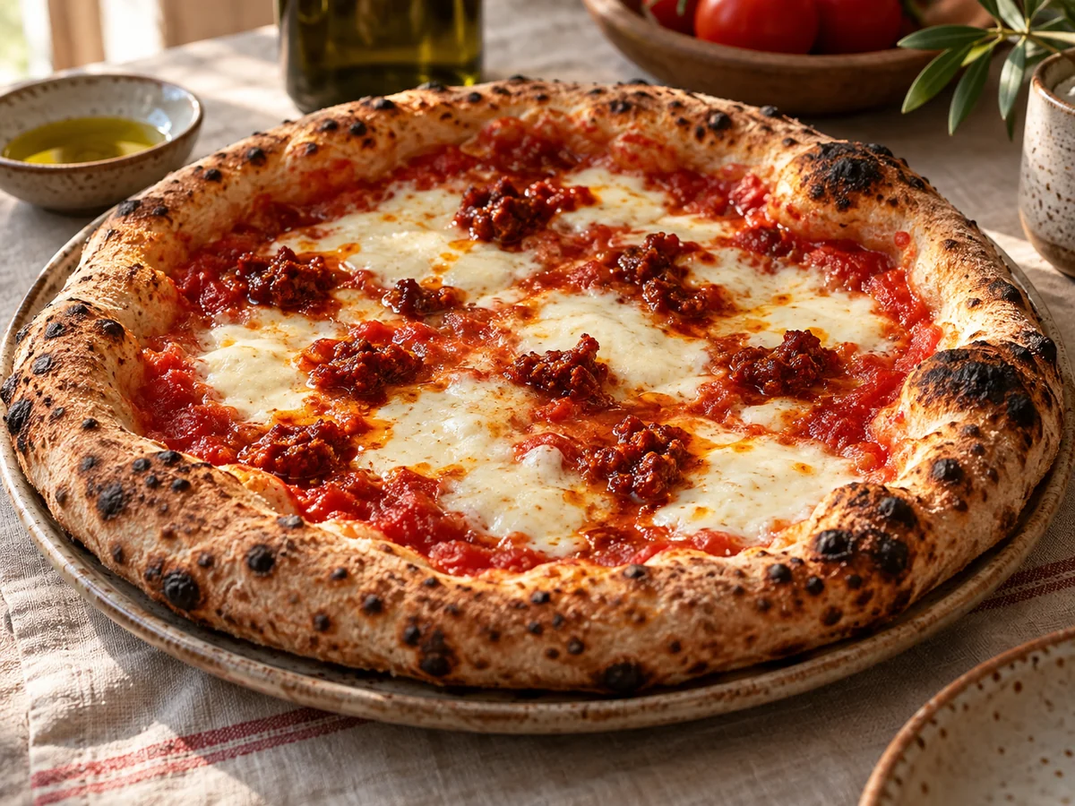 Pizza med nduja och buffelmozzarella, italienska rätt från Behnaz kök