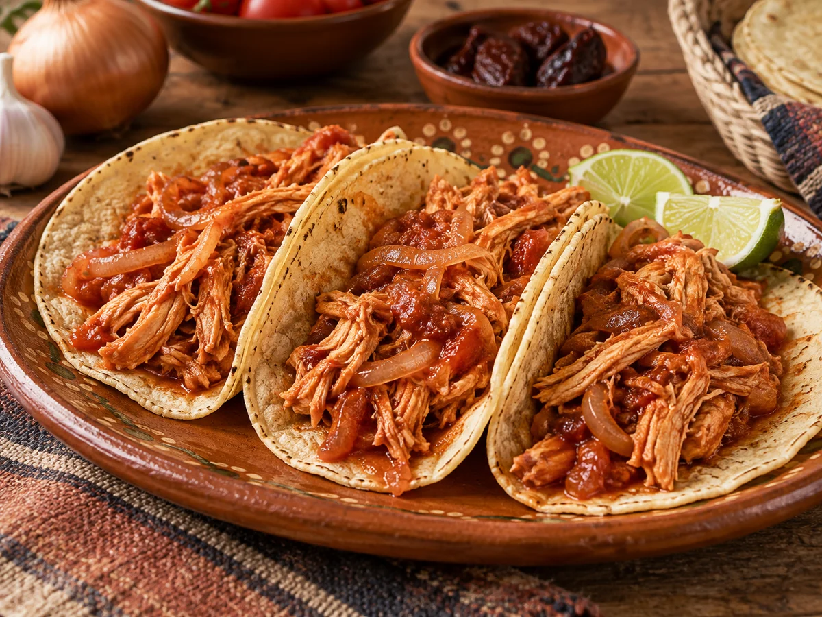 Tacos de tinga de pollo, mexikanska rätt från Behnaz kök