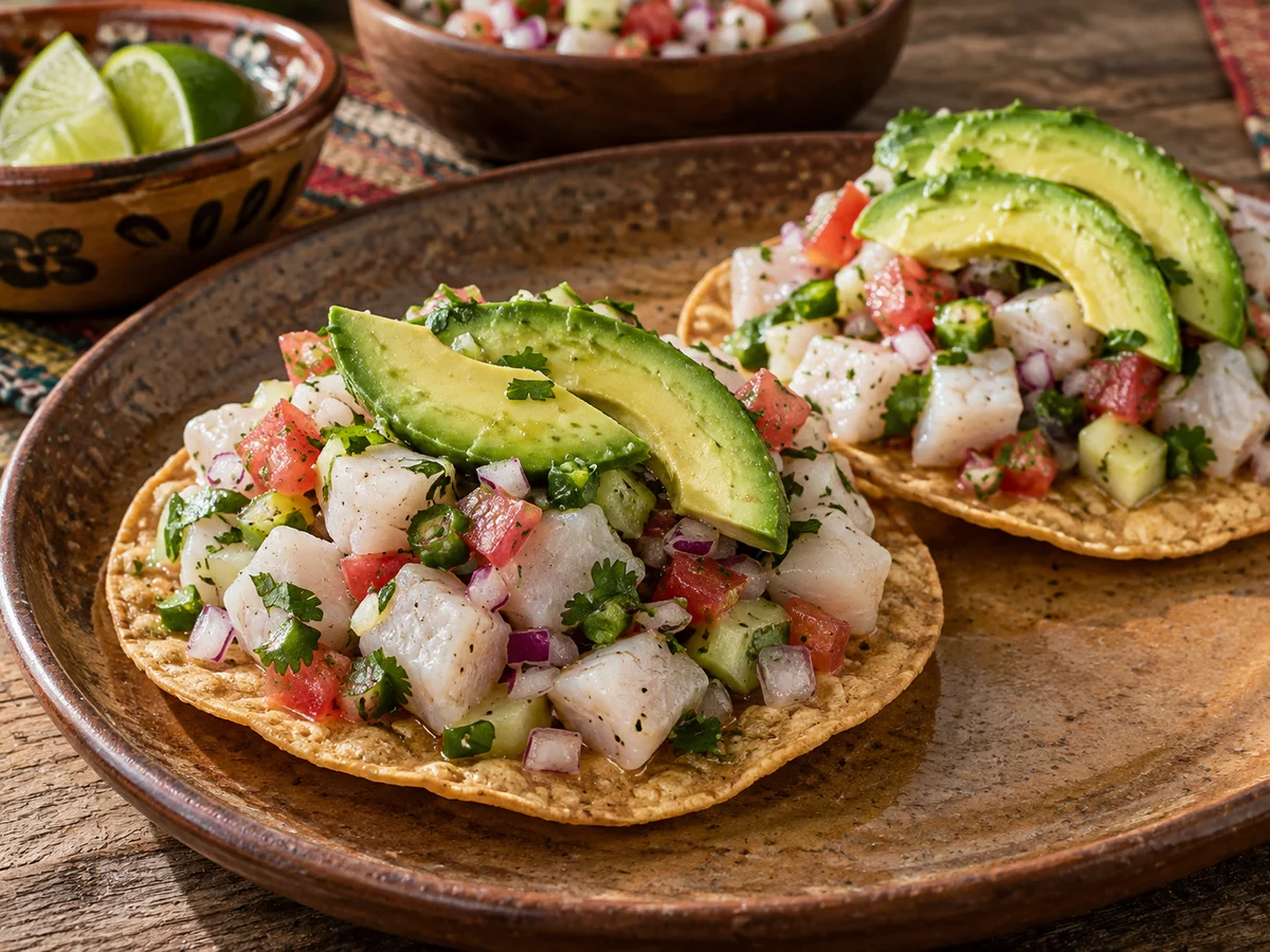 Tostadas de ceviche, mexikanska rätt från Behnaz kök